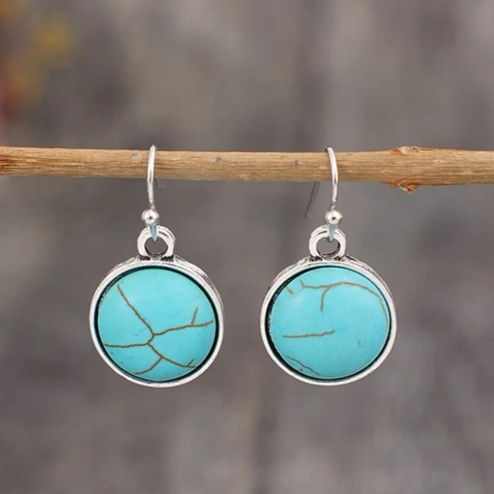 Vintage Round Turquoise Drop Dangle Earrings